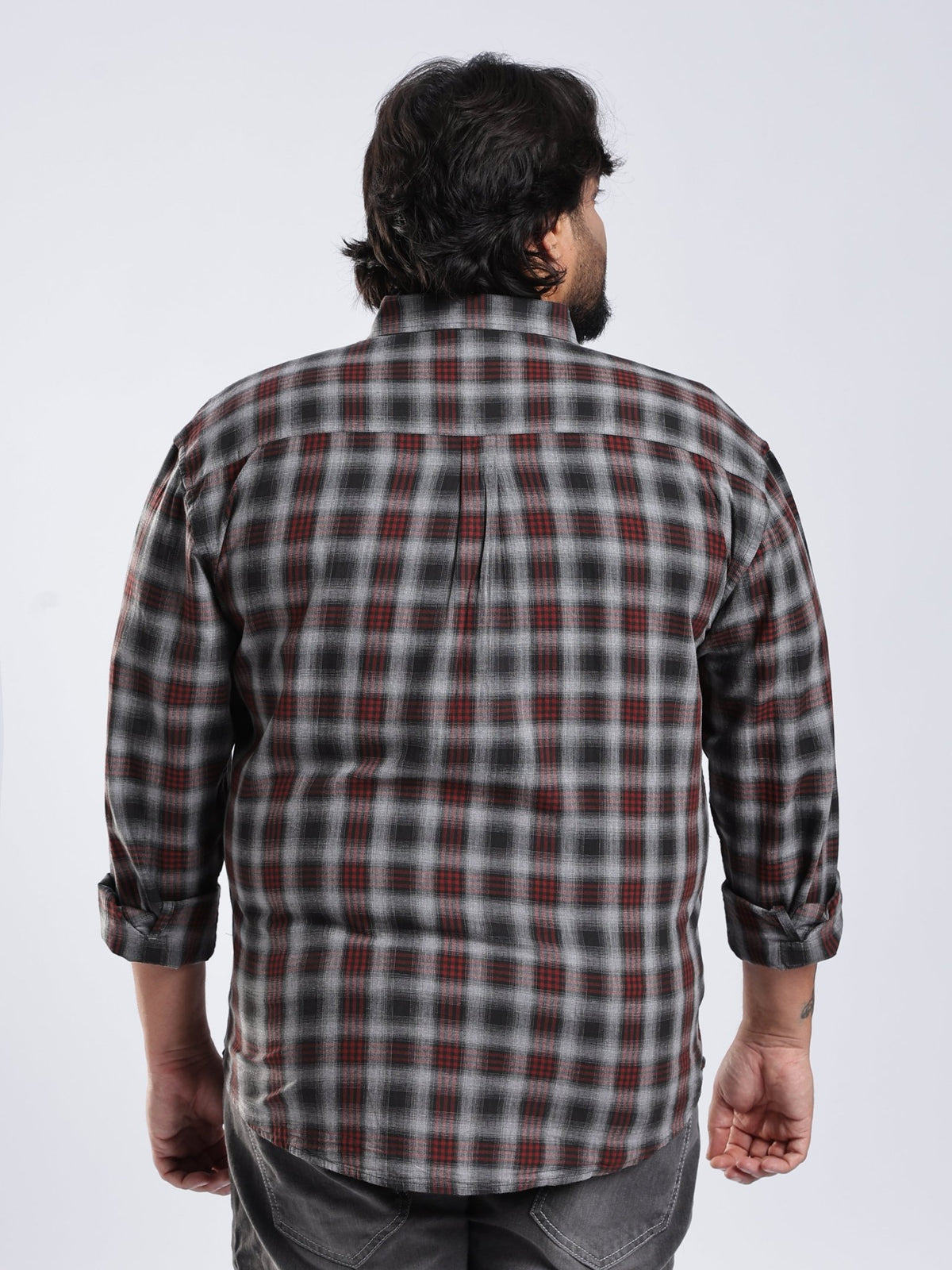 Rani - Relaxed Fit Checks Plus Size Shirt - Red - Espanshe