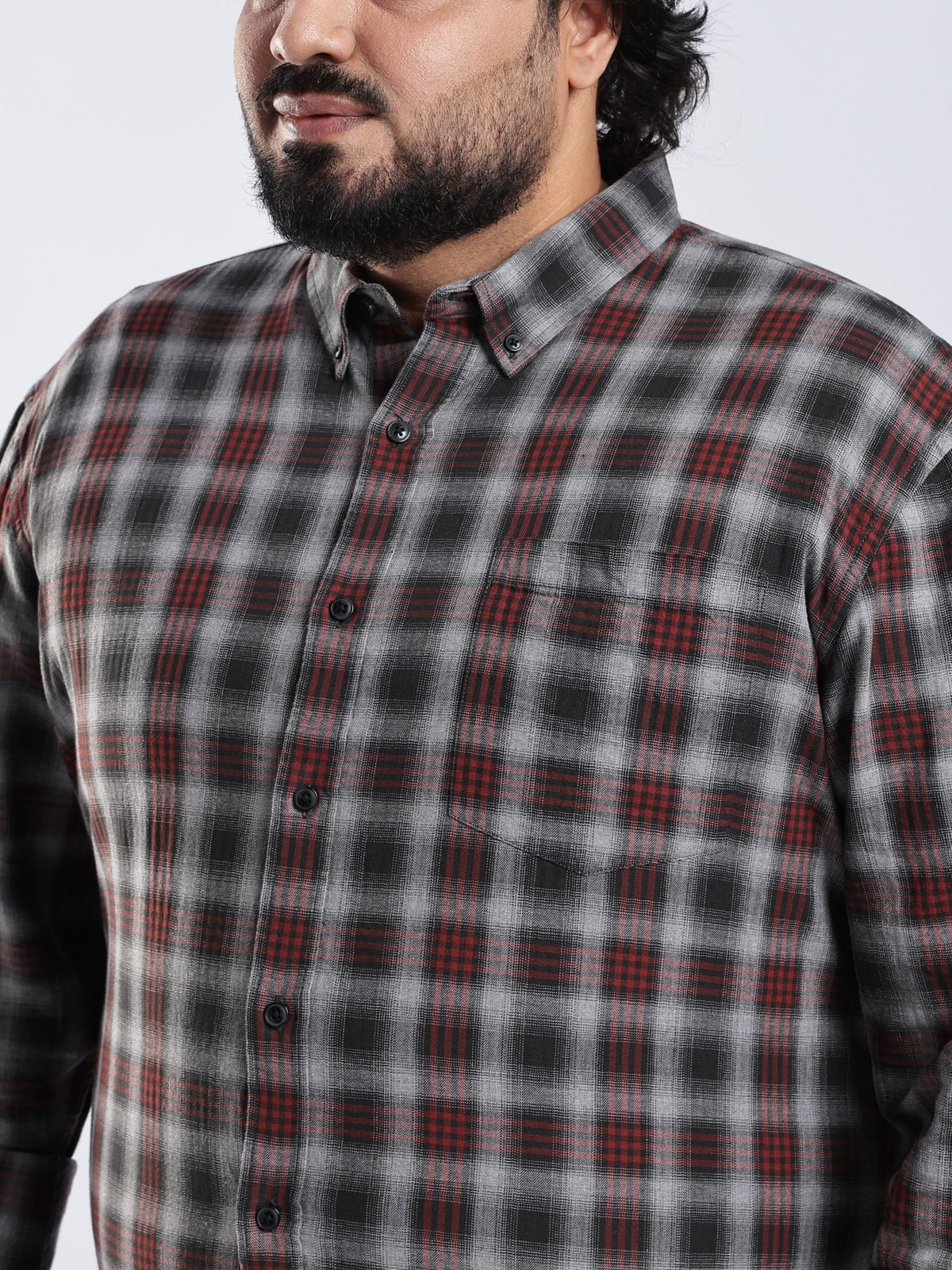 Rani - Relaxed Fit Checks Plus Size Shirt - Red - Espanshe