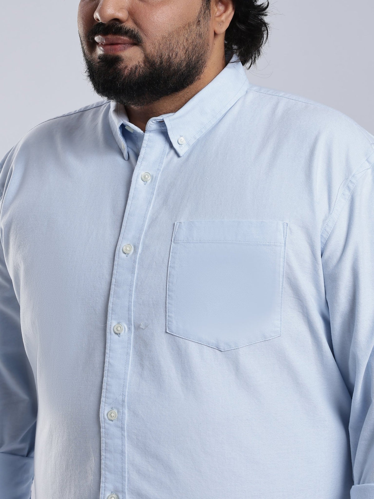Telodo - Relaxed Fit Plain Plus Size Shirt - Sky Blue - Espanshe