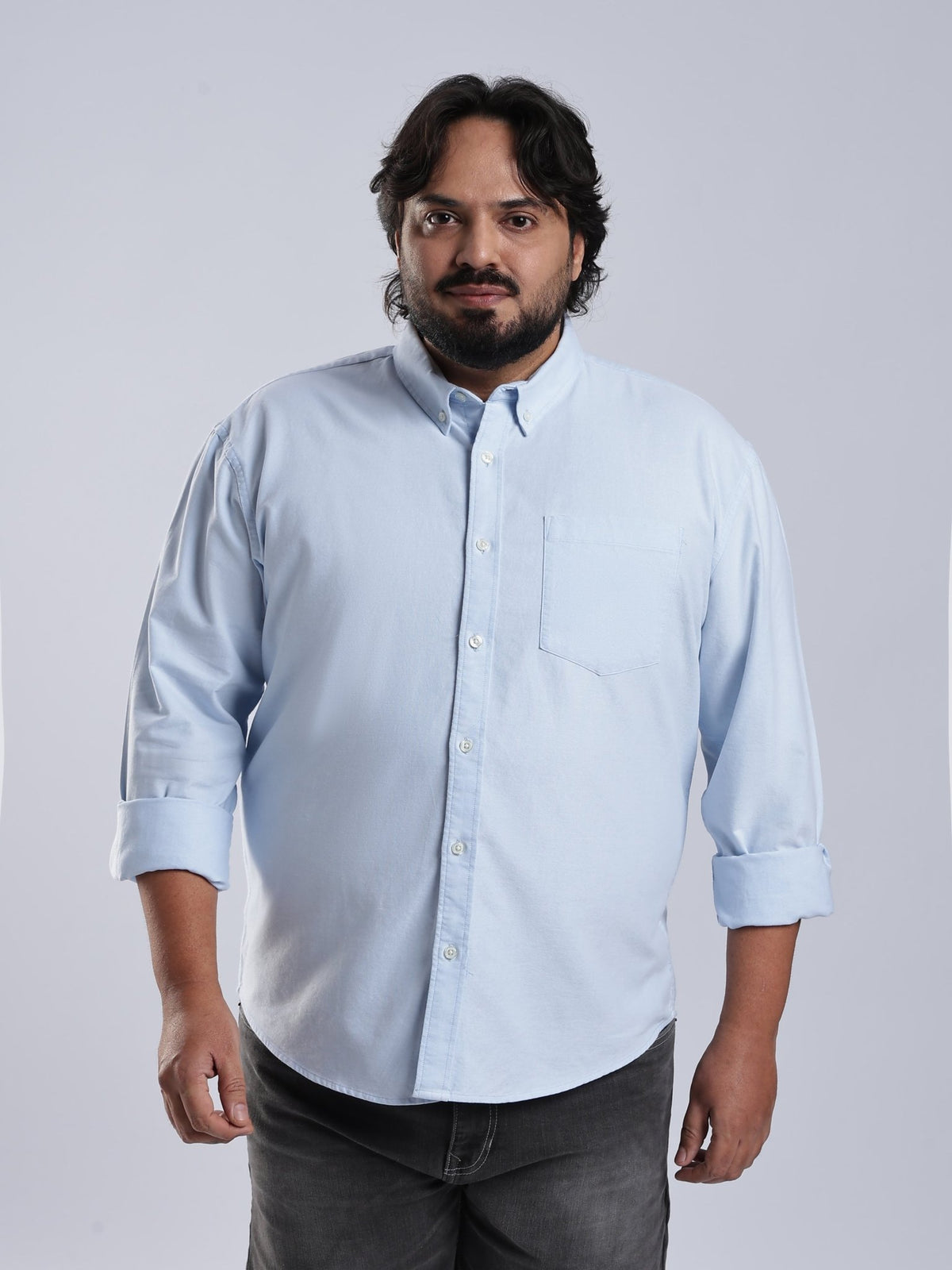 Telodo - Relaxed Fit Plain Plus Size Shirt - Sky Blue - Espanshe