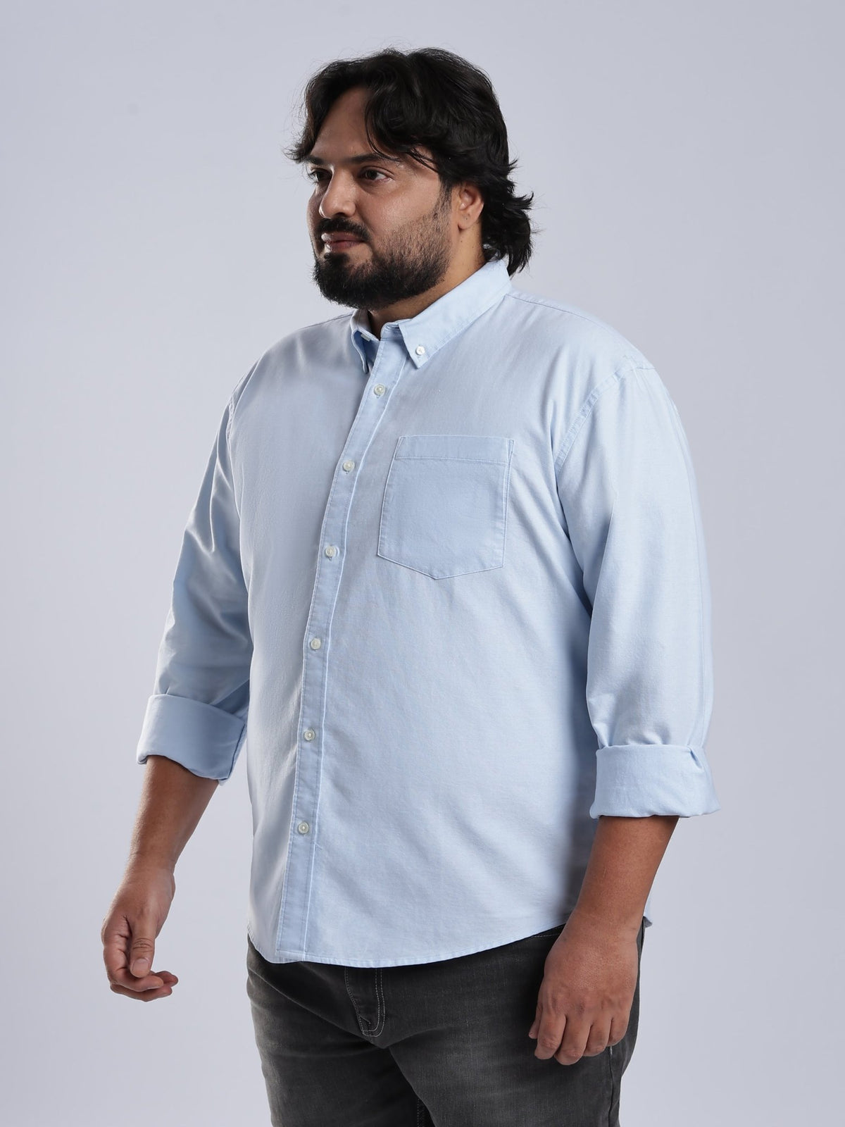Telodo - Relaxed Fit Plain Plus Size Shirt - Sky Blue - Espanshe