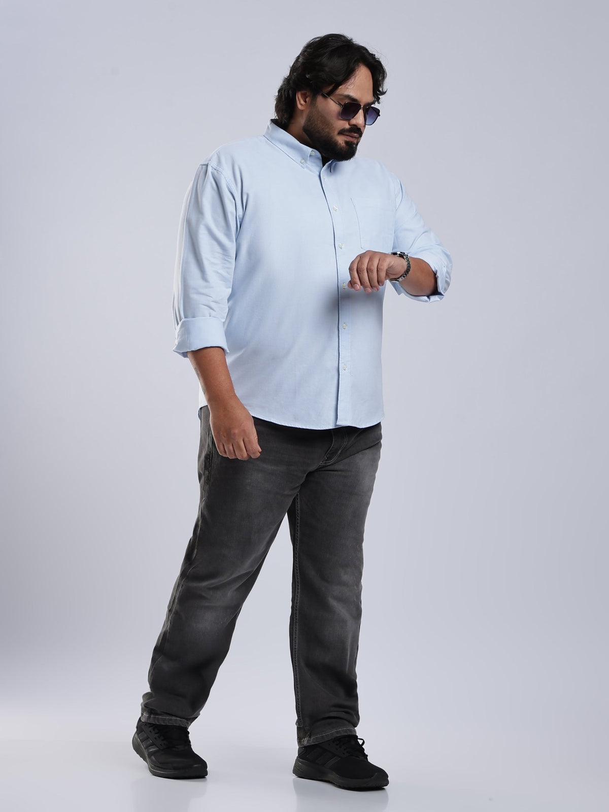 Telodo - Relaxed Fit Plain Plus Size Shirt - Sky Blue - Espanshe