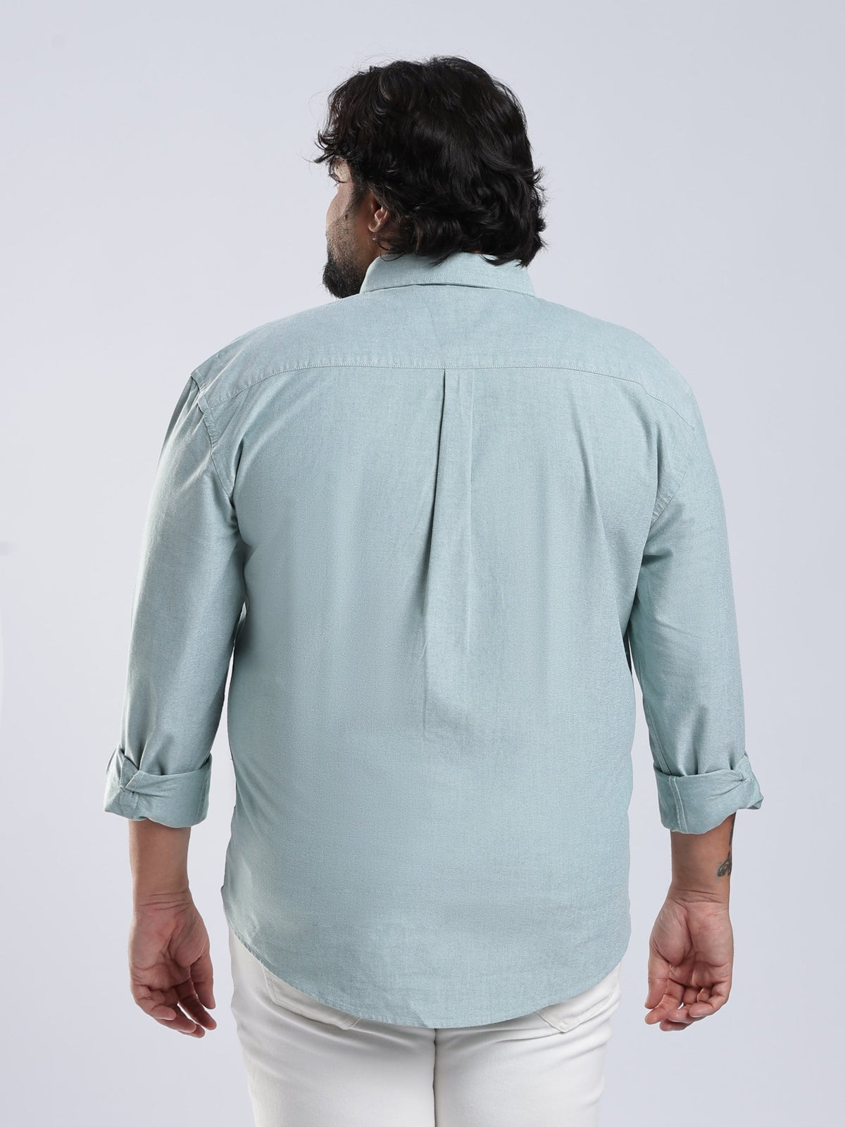 Telodo - Relaxed Fit Plain Plus Size Shirt - Aqua Green - Espanshe