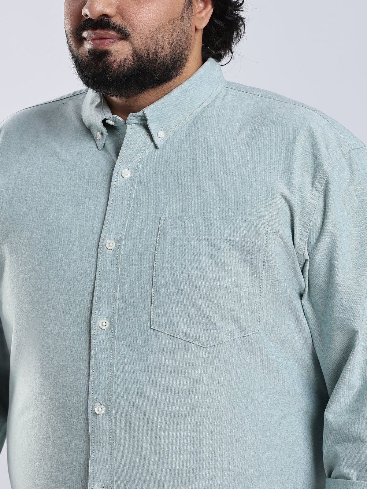 Telodo - Relaxed Fit Plain Plus Size Shirt - Aqua Green - Espanshe