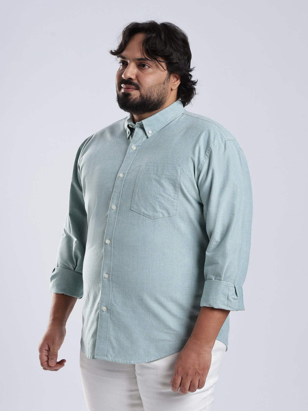 Telodo - Relaxed Fit Plain Plus Size Shirt - Aqua Green - Espanshe