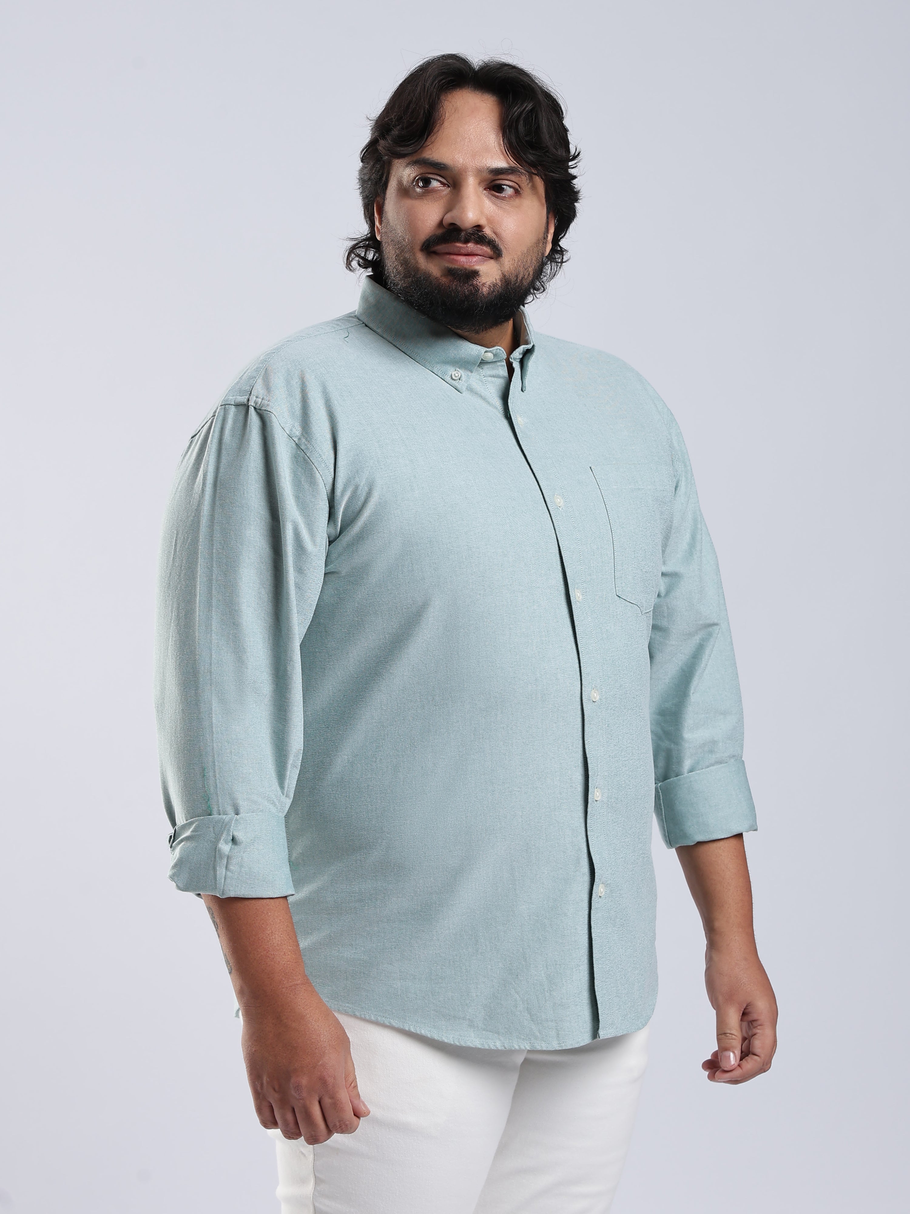 Telodo - Relaxed Fit Plain Plus Size Shirt - Aqua Green