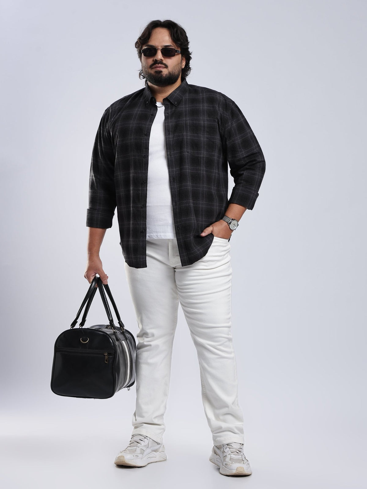 Rani - Relaxed Fit Checks Plus Size Shirt - Black - Espanshe