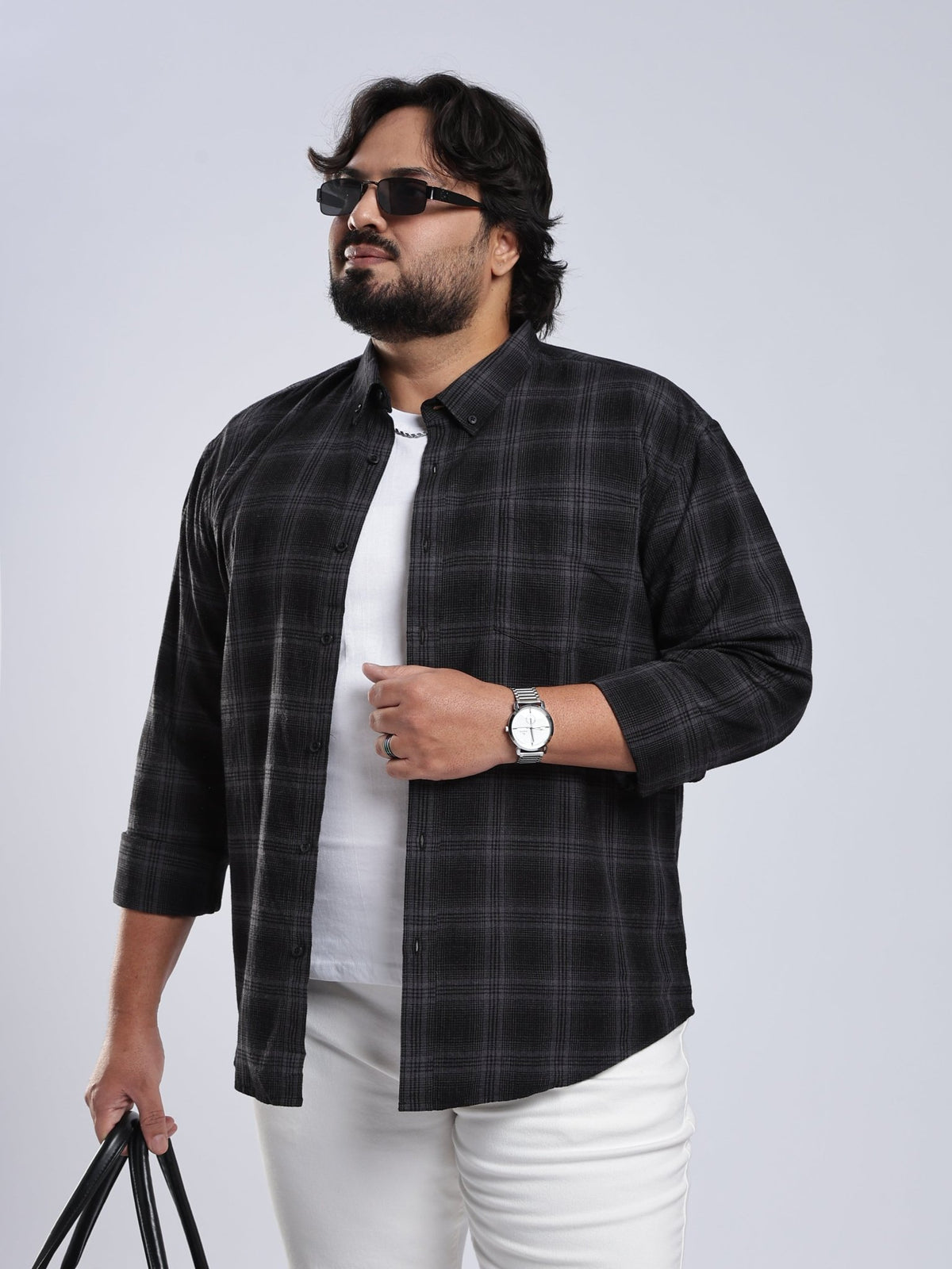 Rani - Relaxed Fit Checks Plus Size Shirt - Black - Espanshe