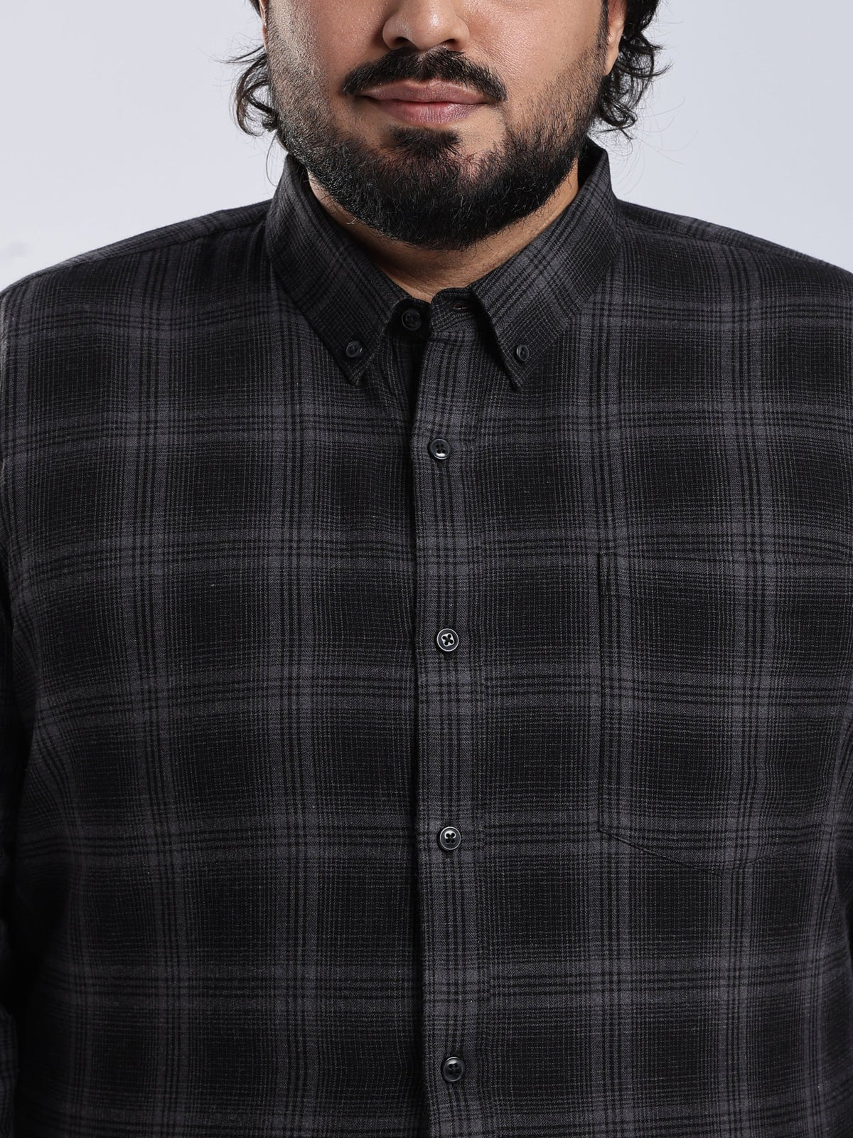 Rani - Relaxed Fit Checks Plus Size Shirt - Black - Espanshe