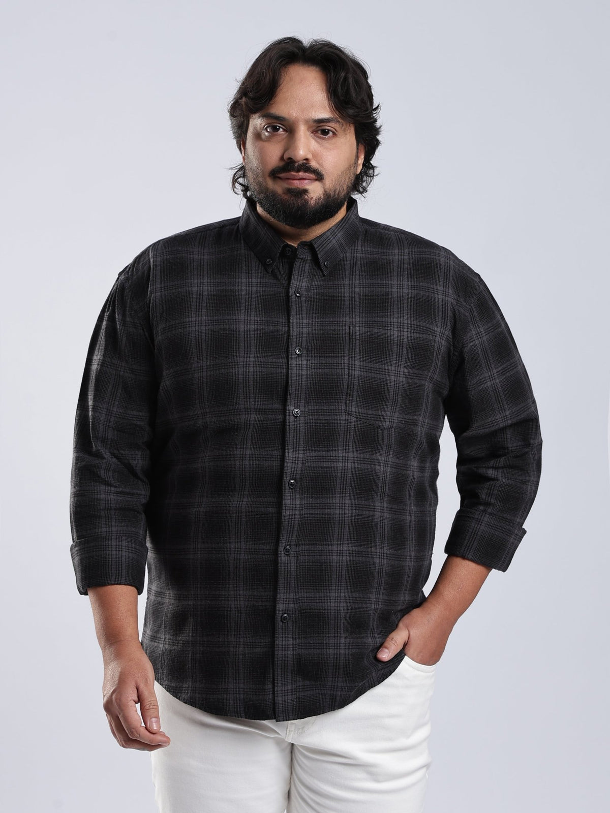 Rani - Relaxed Fit Checks Plus Size Shirt - Black - Espanshe