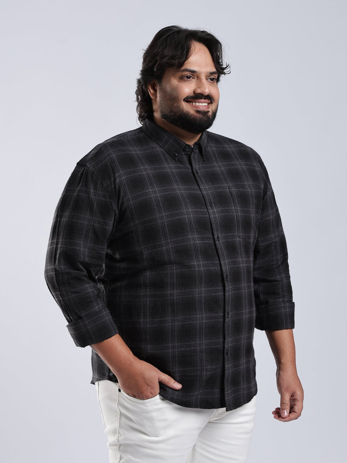 Rani - Relaxed Fit Checks Plus Size Shirt - Black - Espanshe