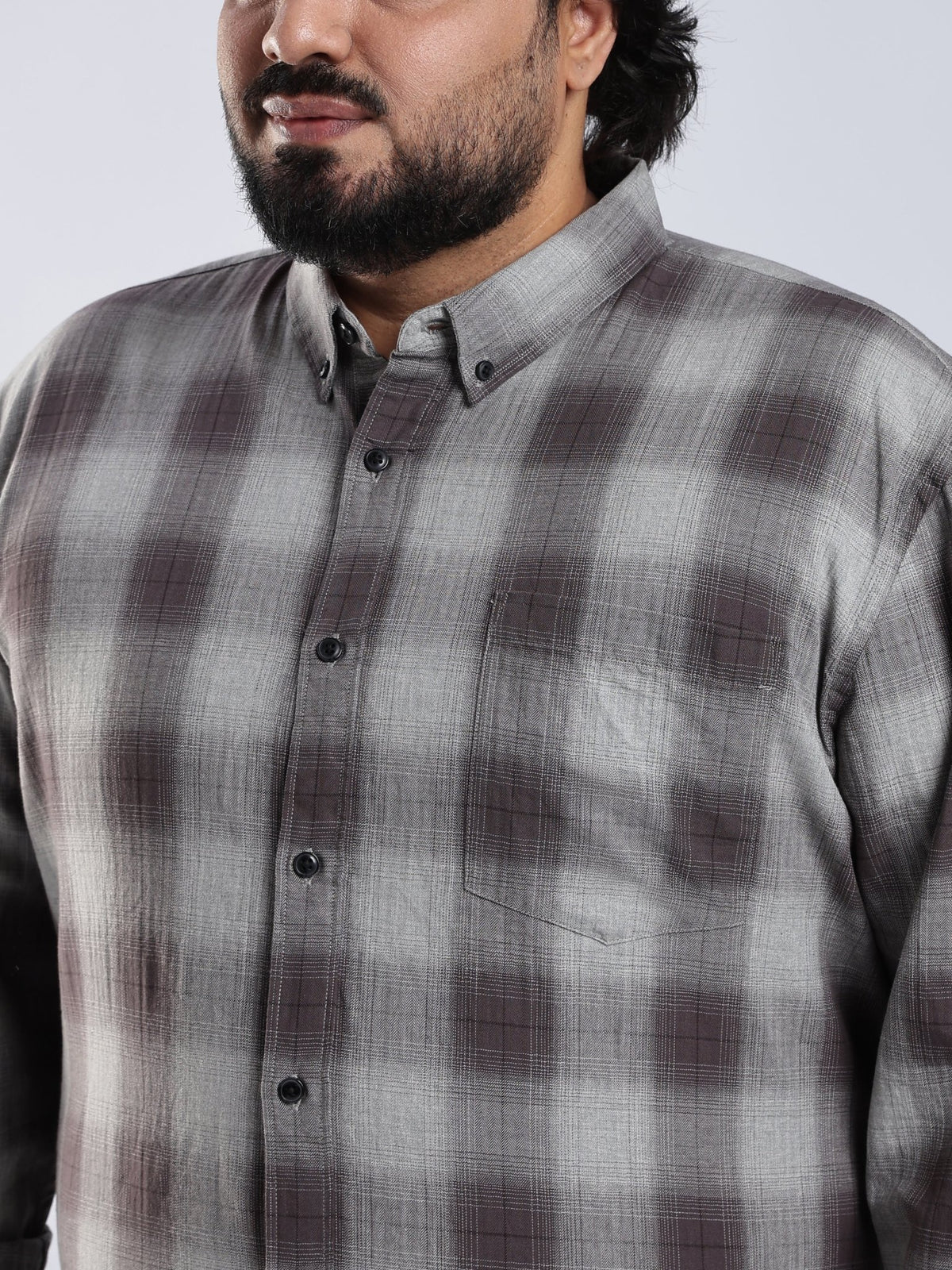 Rani - Relaxed Fit Checks Plus Size Shirt - Brown Grey - Espanshe