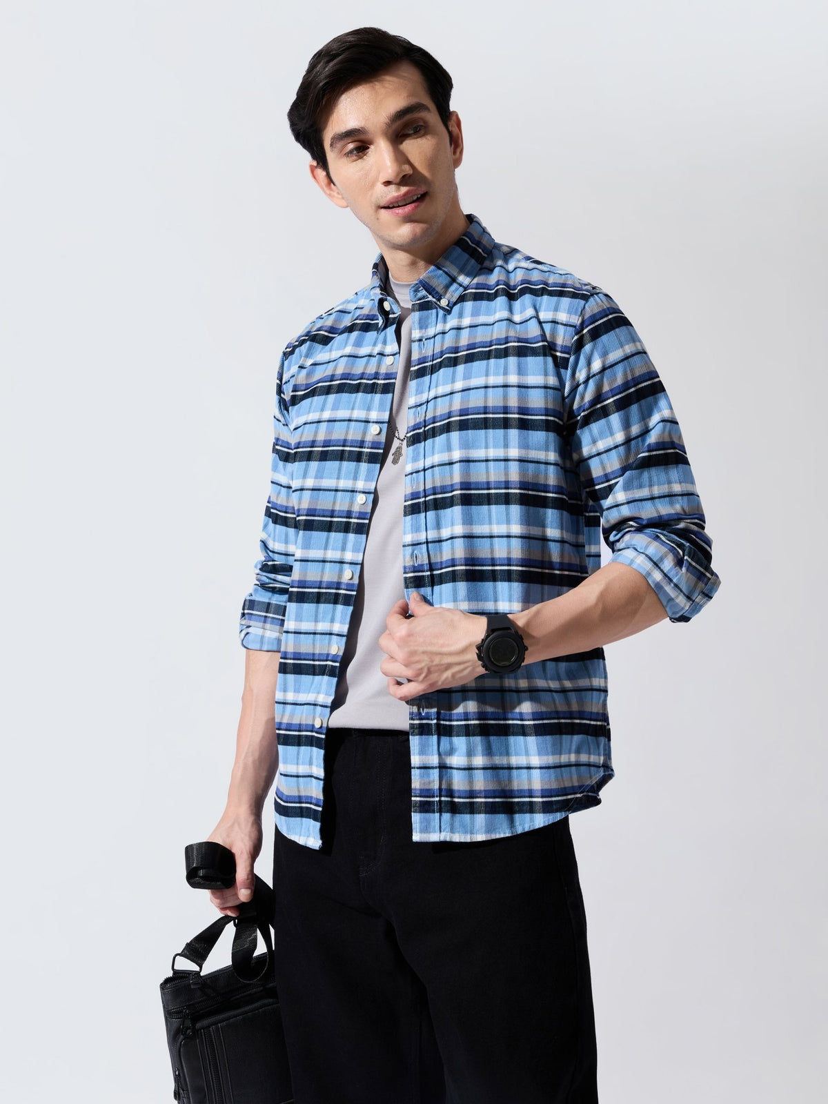 Ermiva - Corduroy Checks Shirt - Tex Blue - Espanshe
