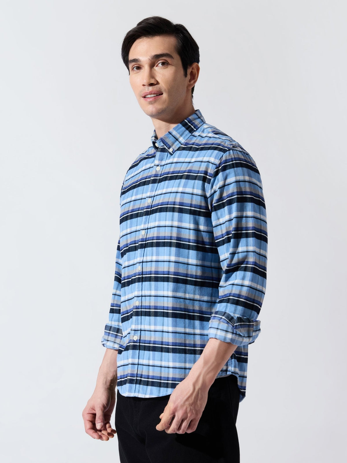 Ermiva - Corduroy Checks Shirt - Tex Blue - Espanshe