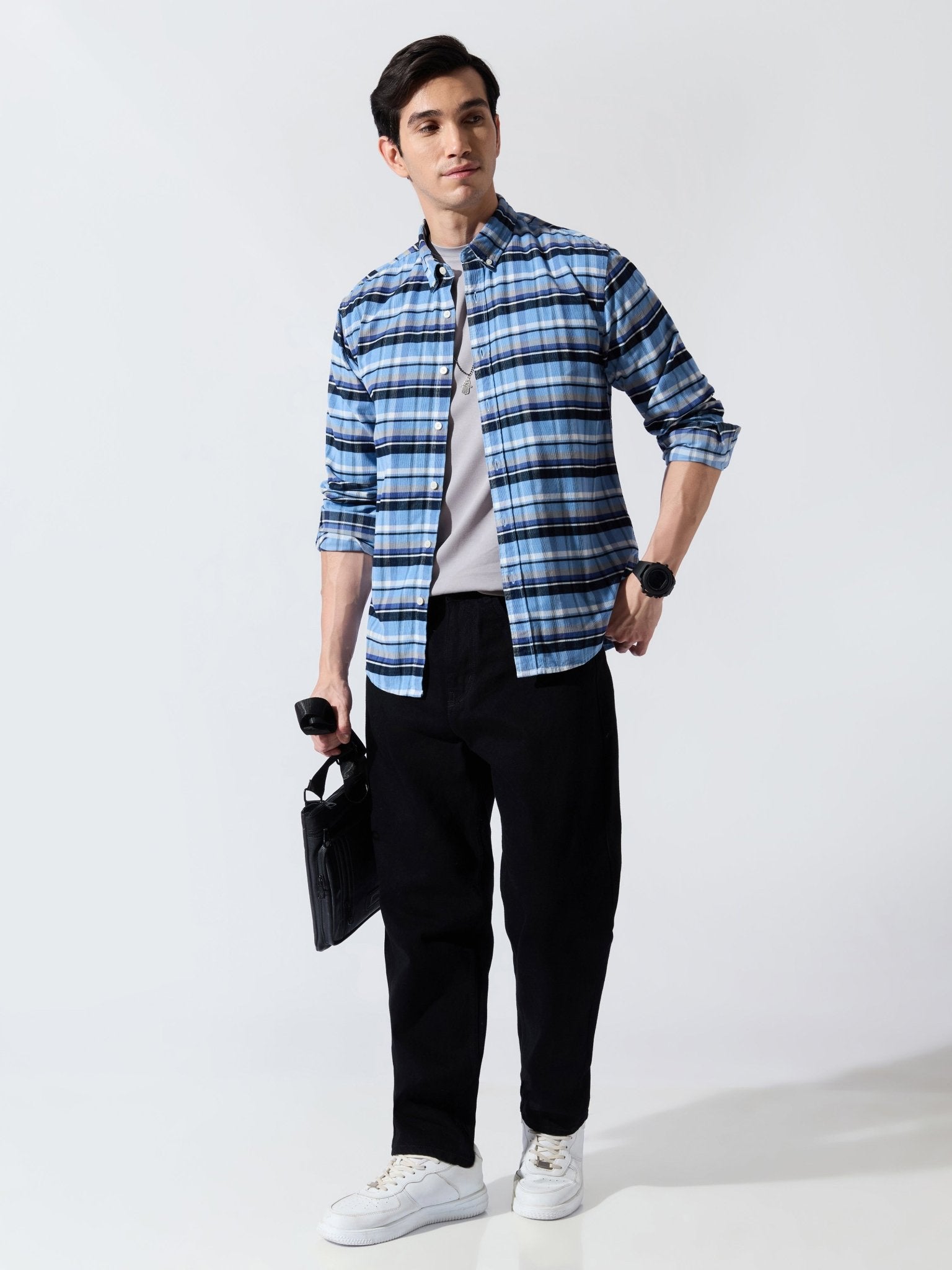 Ermiva - Corduroy Checks Shirt - Tex Blue - Espanshe