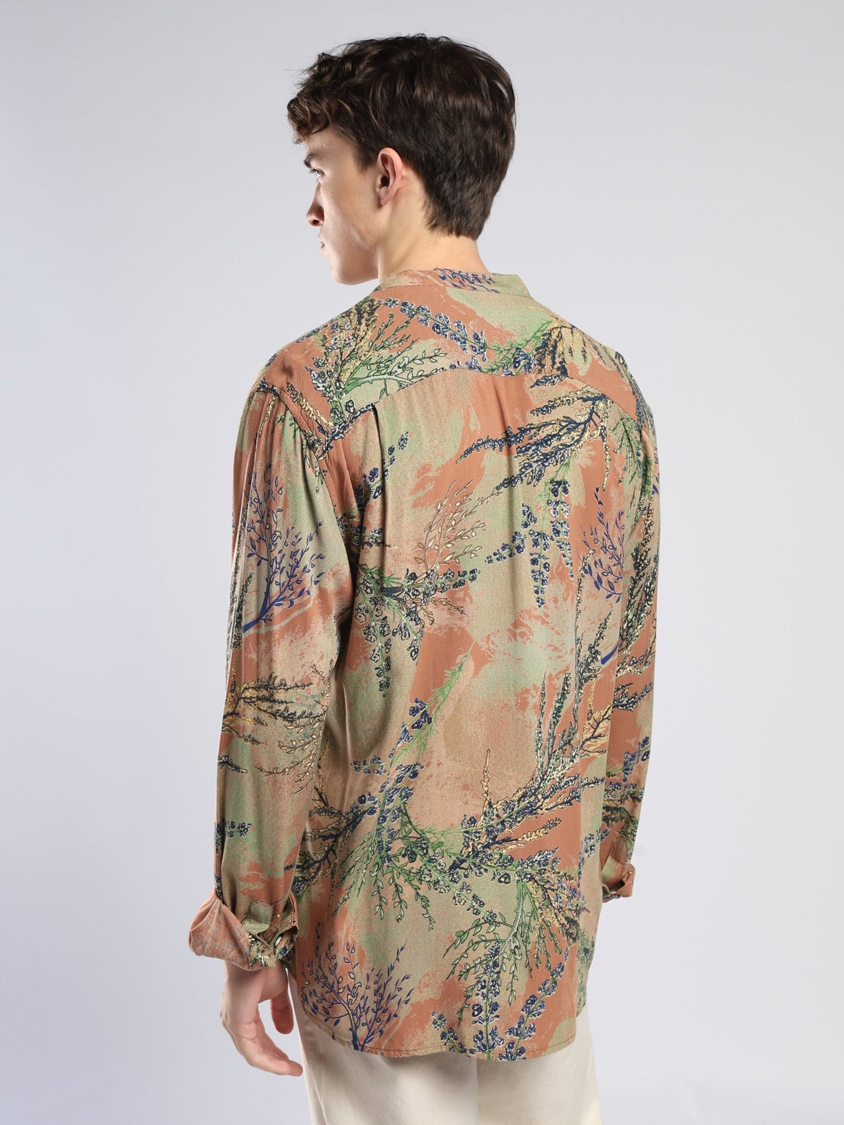 Xisoni - Abstract Printed Mandarin Collar Shirt -Terracotta - Espanshe