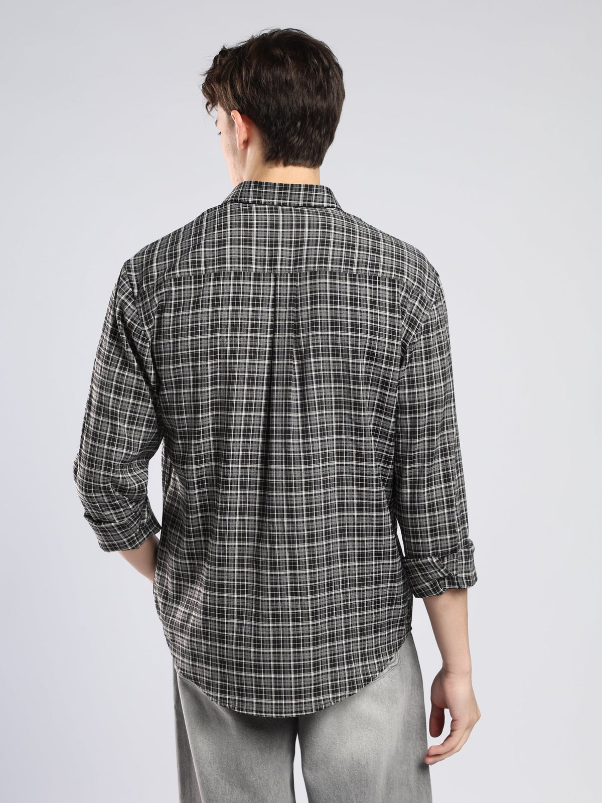 Vololo - Relaxed Fit Checks Shirt - Dark Grey - Espanshe