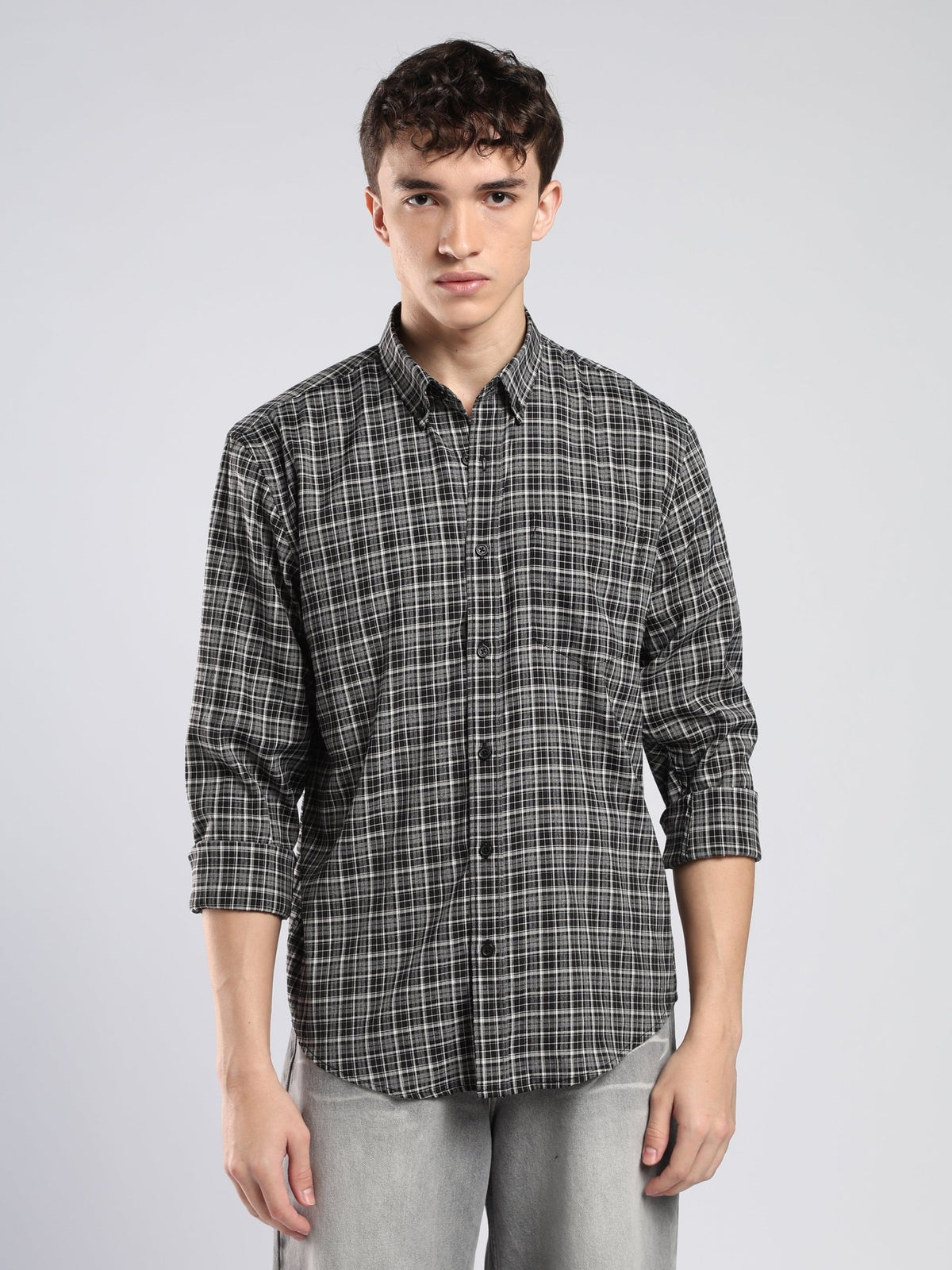 Vololo - Relaxed Fit Checks Shirt - Dark Grey - Espanshe