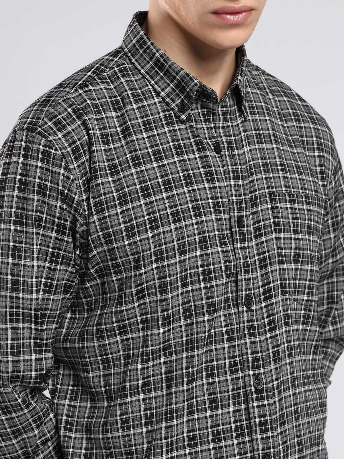 Vololo - Relaxed Fit Checks Shirt - Dark Grey - Espanshe