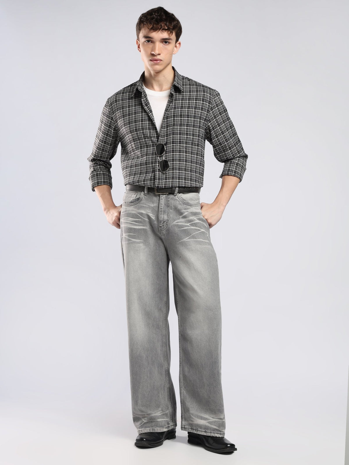 Vololo - Relaxed Fit Checks Shirt - Dark Grey - Espanshe