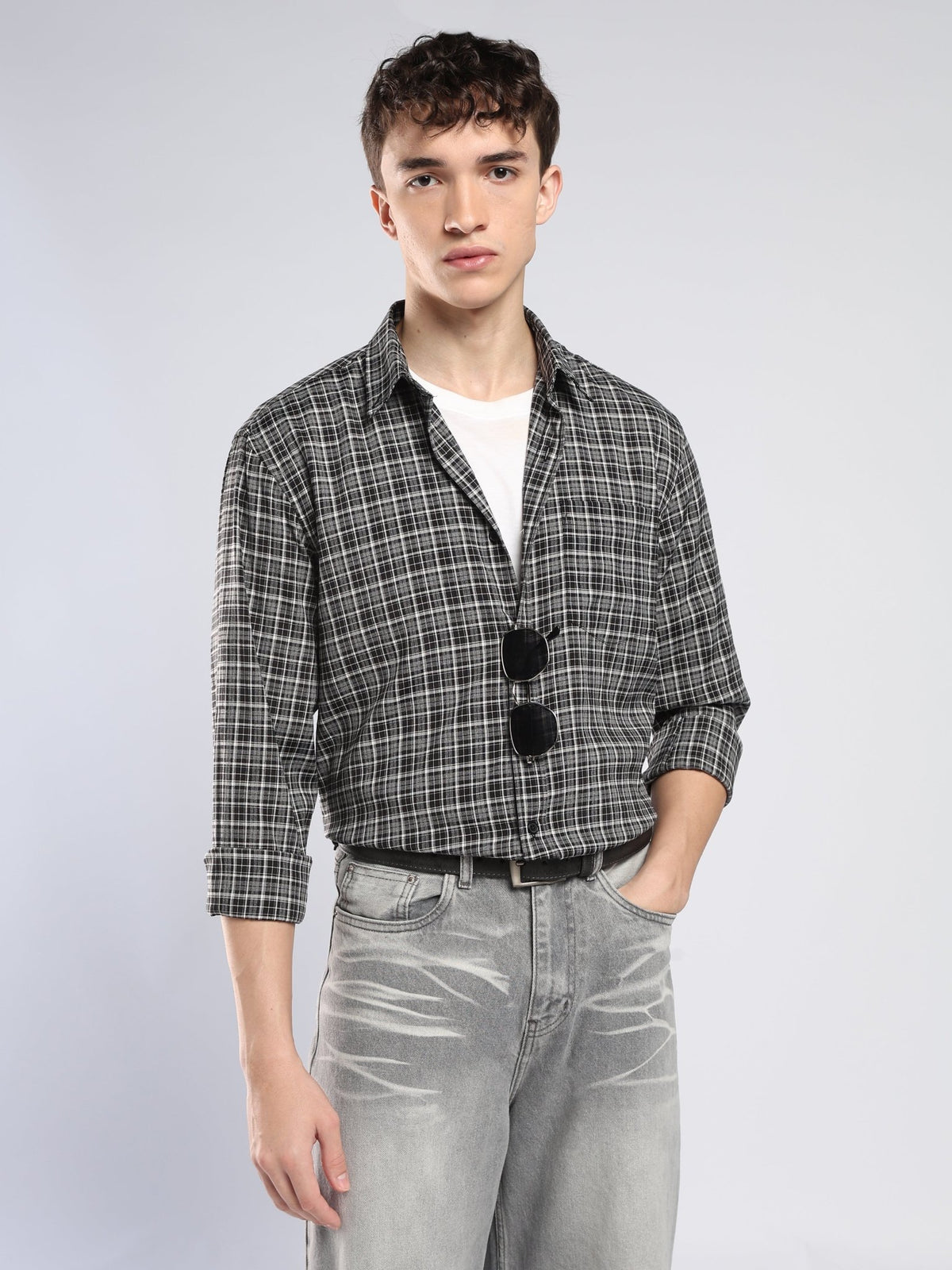 Vololo - Relaxed Fit Checks Shirt - Dark Grey - Espanshe