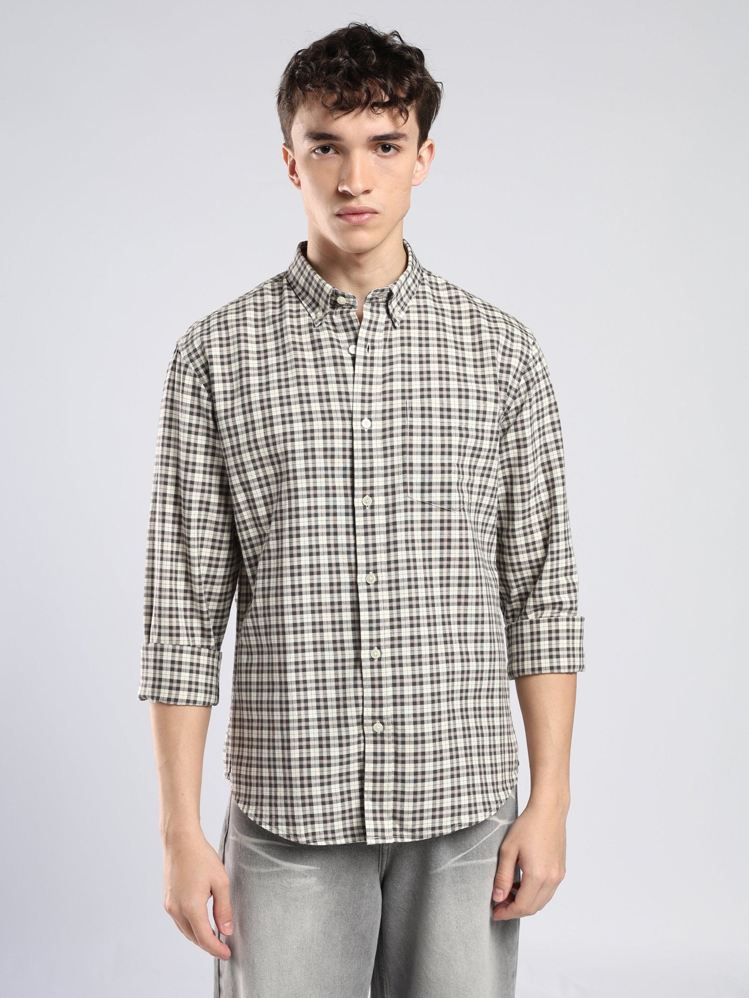 Lutana - Oxford Checks Shirt - Dark Charcoal - Espanshe
