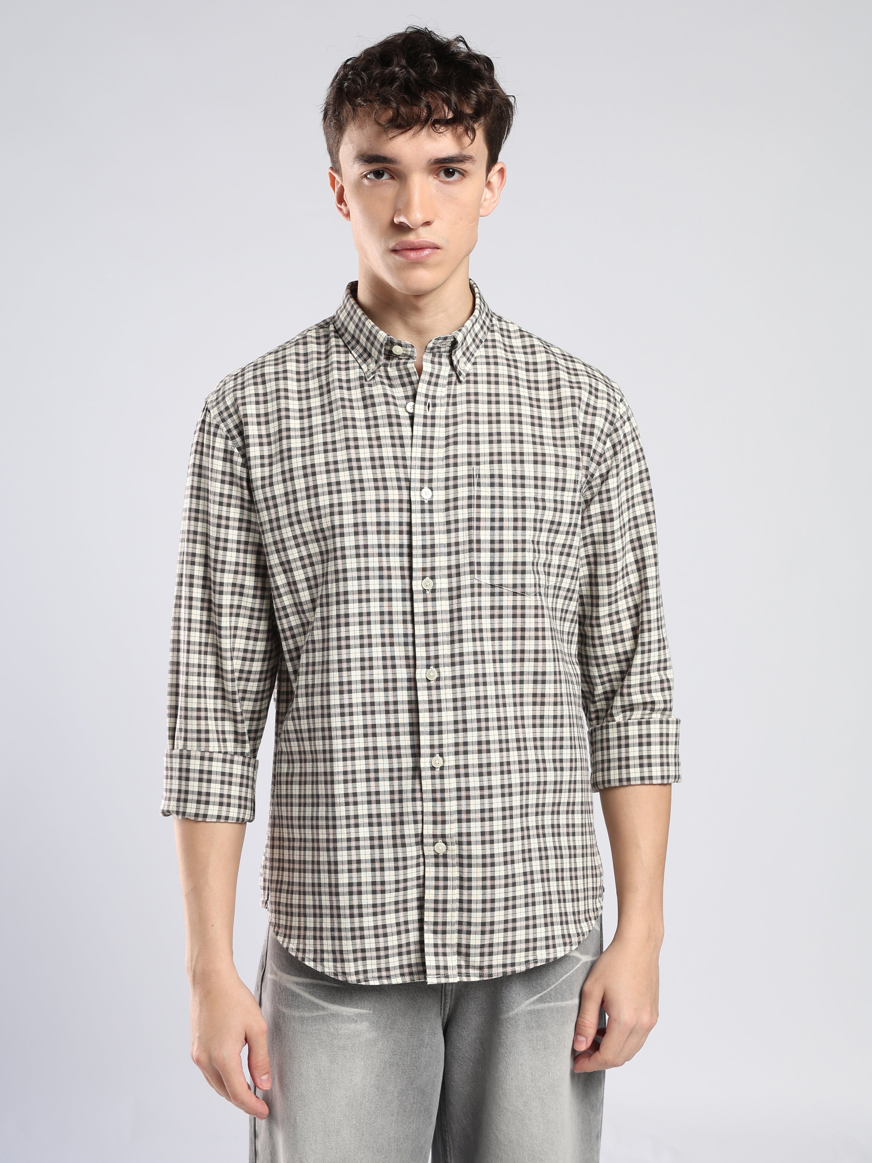 Lutana - Oxford Checks Shirt - Dark Charcoal