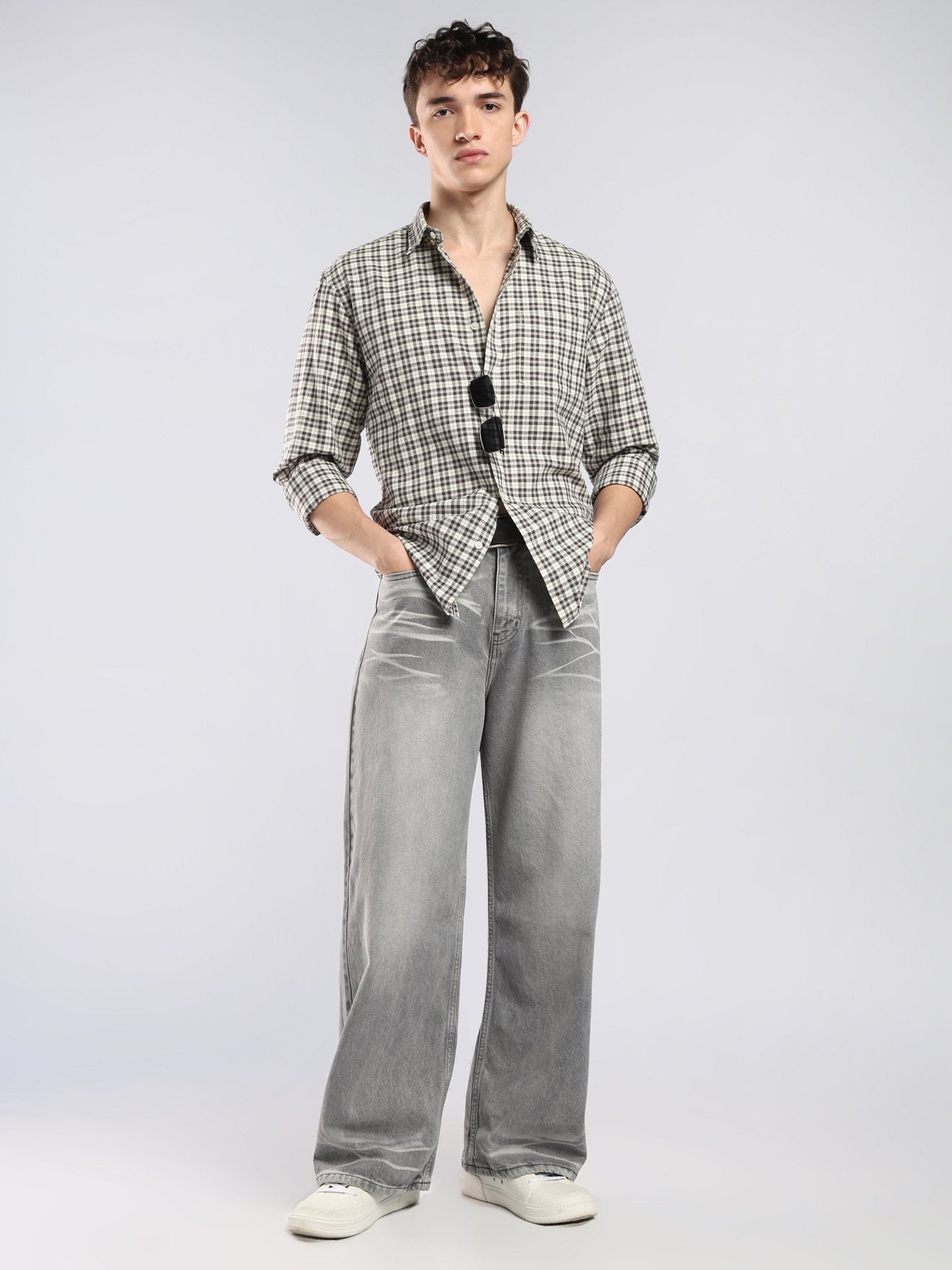 Lutana - Oxford Checks Shirt - Dark Charcoal - Espanshe