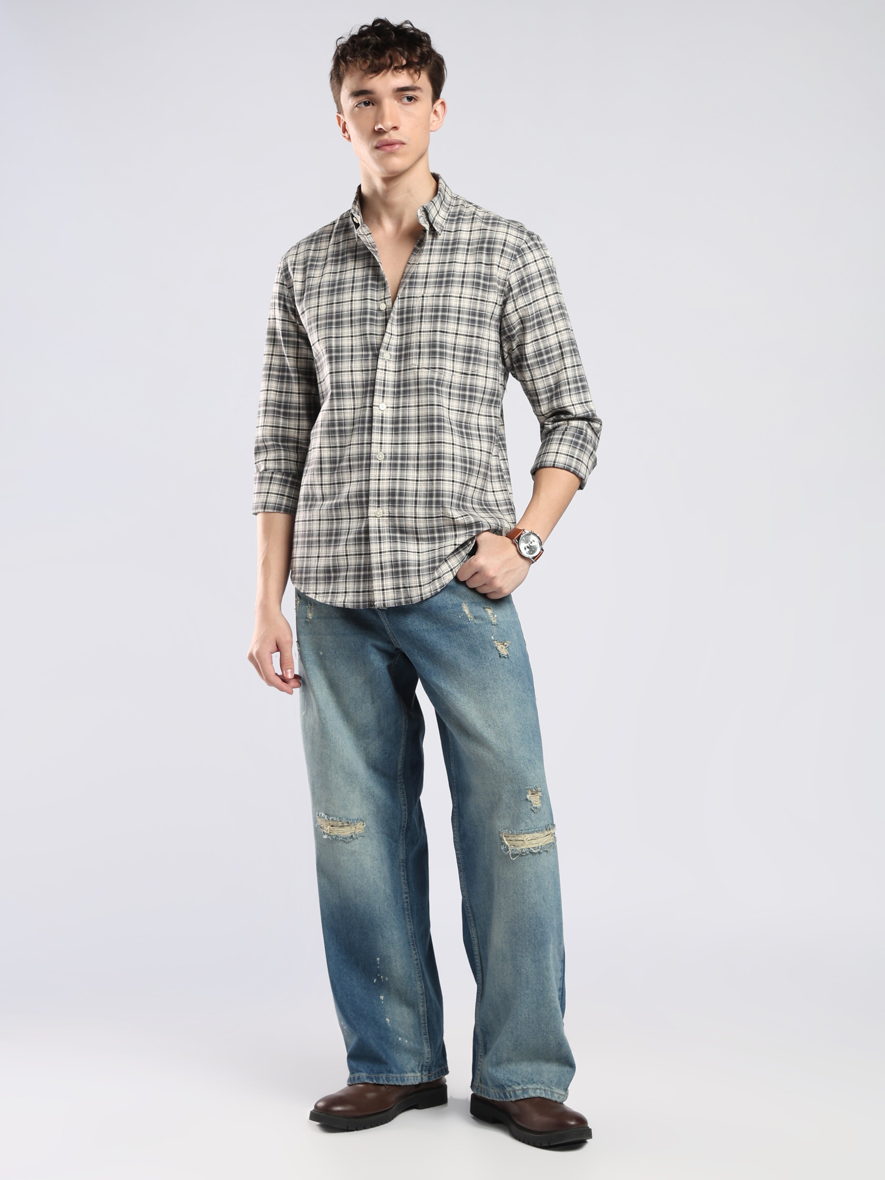 Lutana - Oxford Checks Shirt - Dark Grey