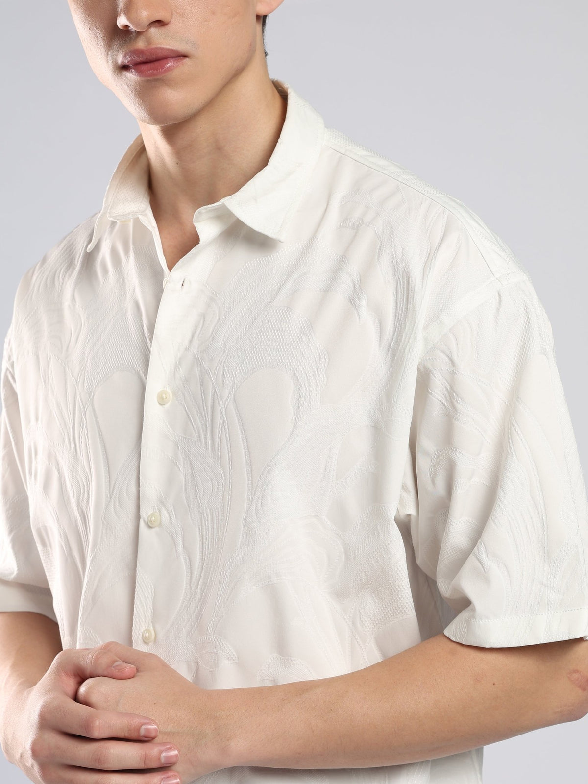 Bopha - Embroidery Half Sleeve Shirt - Off White - Espanshe