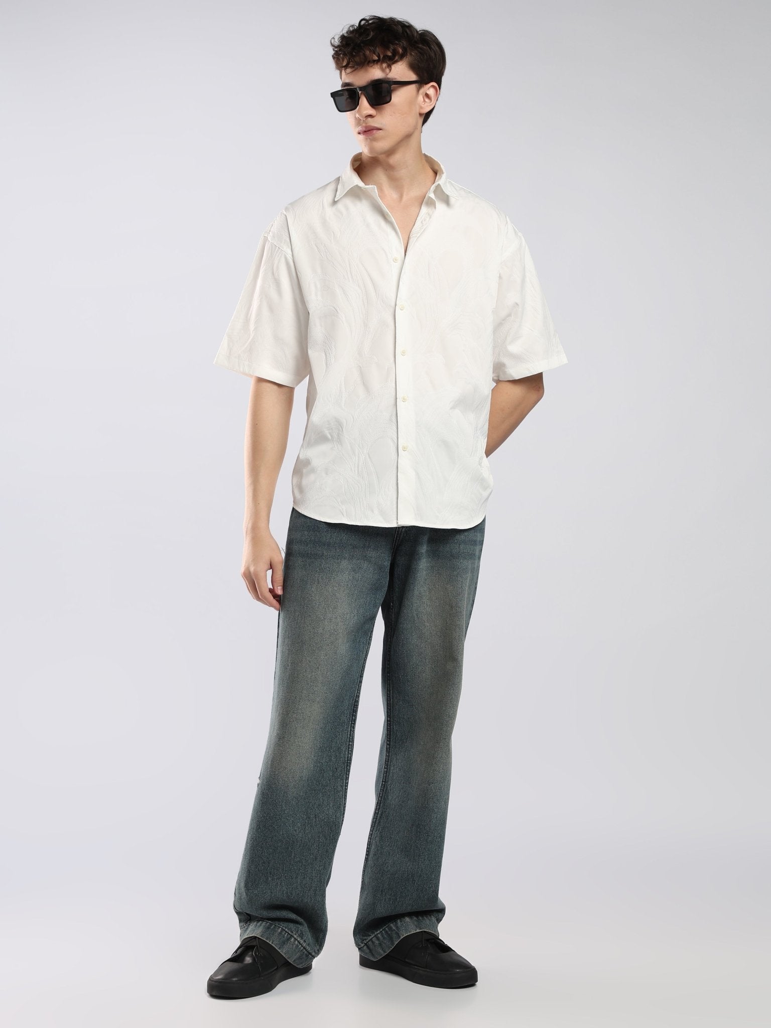 Bopha - Embroidery Half Sleeve Shirt - Off White - Espanshe