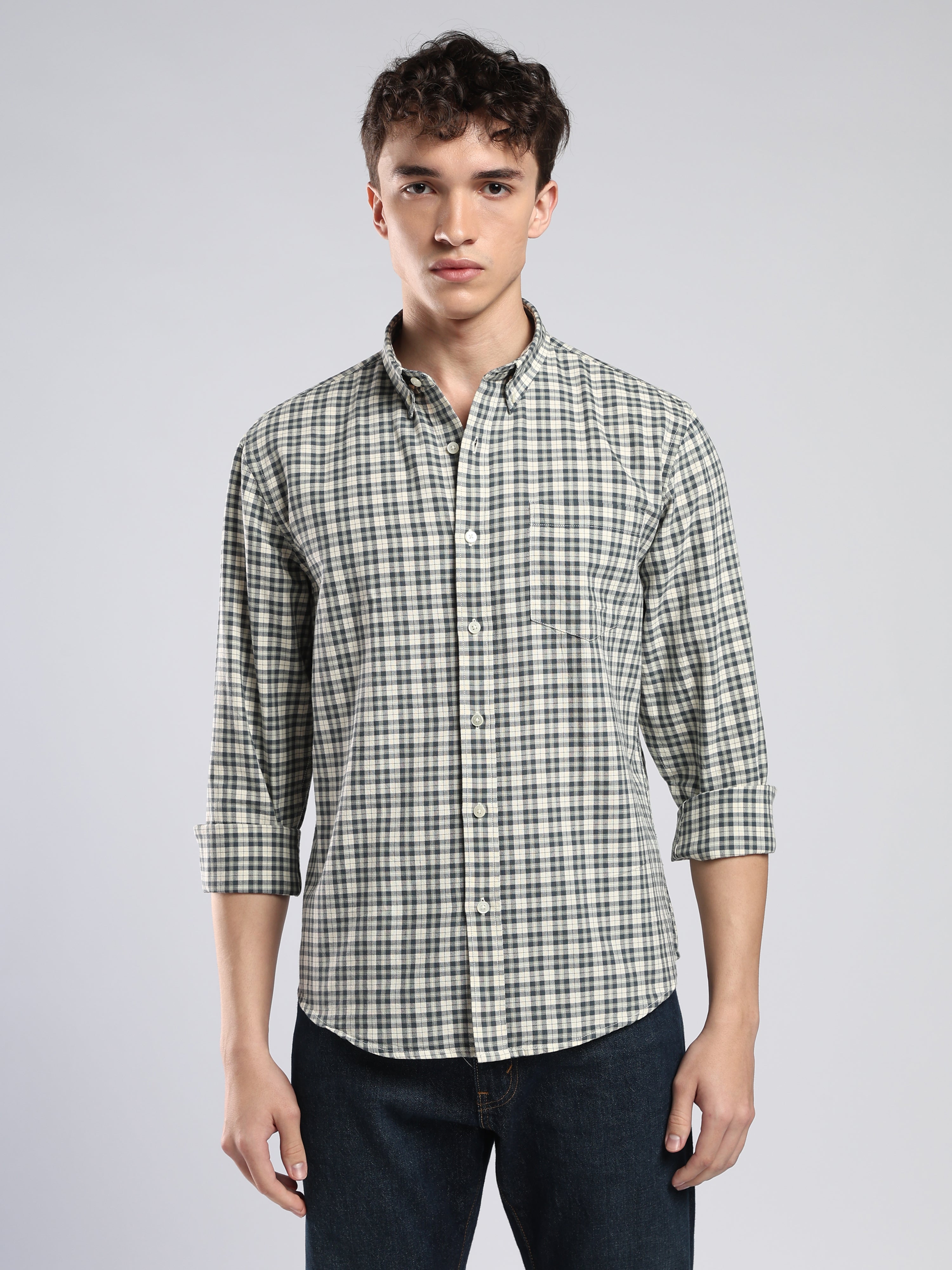 Lutana - Oxford Checks Shirt - Olive Grey