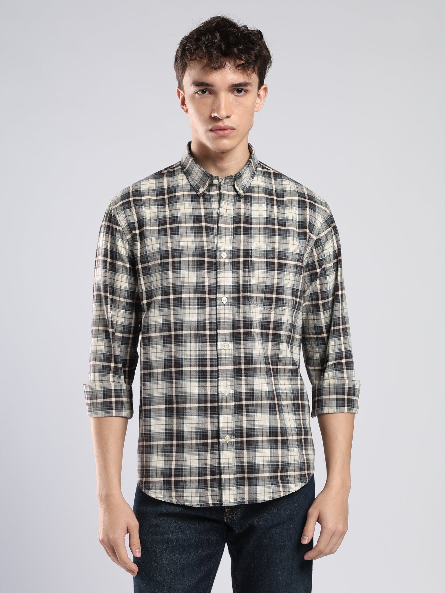 Lutana - Oxford Checks Shirt - Dark Brown - Espanshe