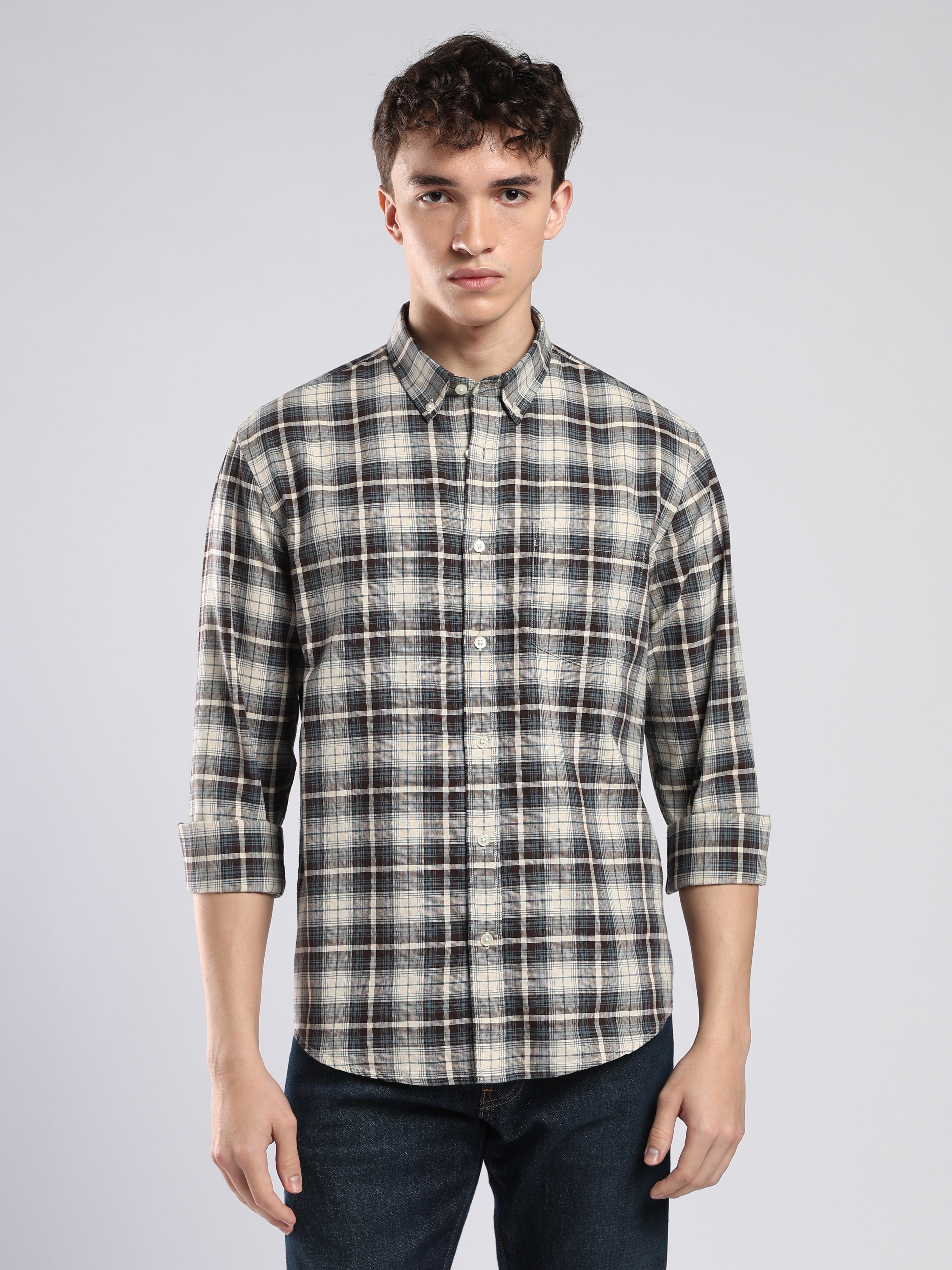 Lutana - Oxford Checks Shirt - Dark Brown