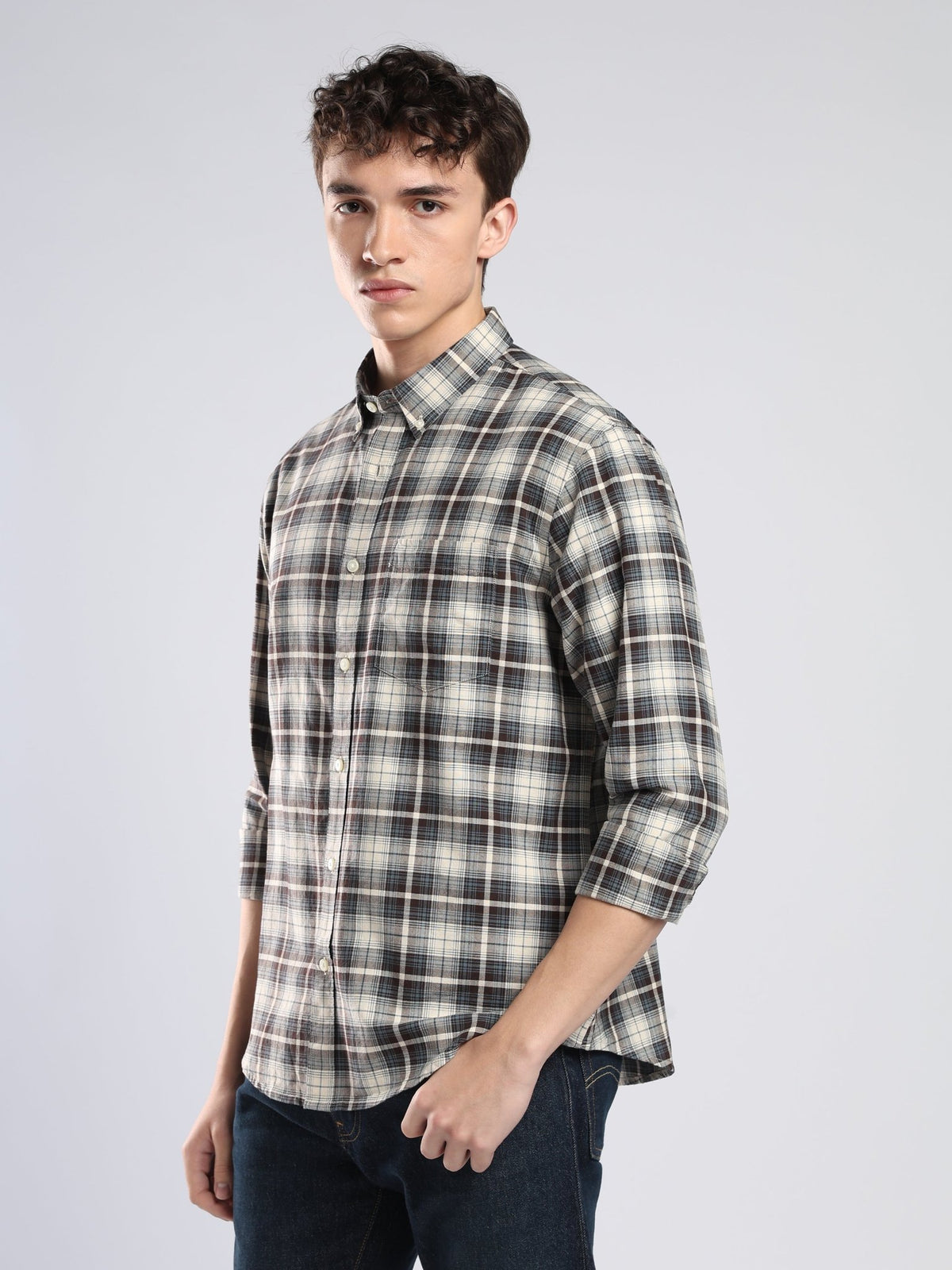 Lutana - Oxford Checks Shirt - Dark Brown - Espanshe