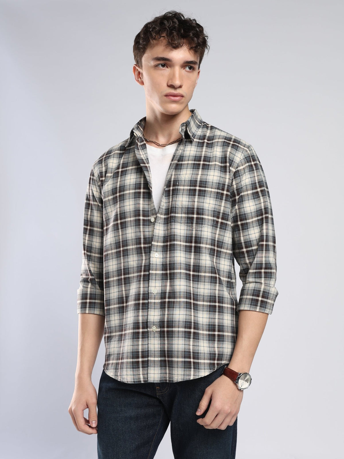 Lutana - Oxford Checks Shirt - Dark Brown - Espanshe