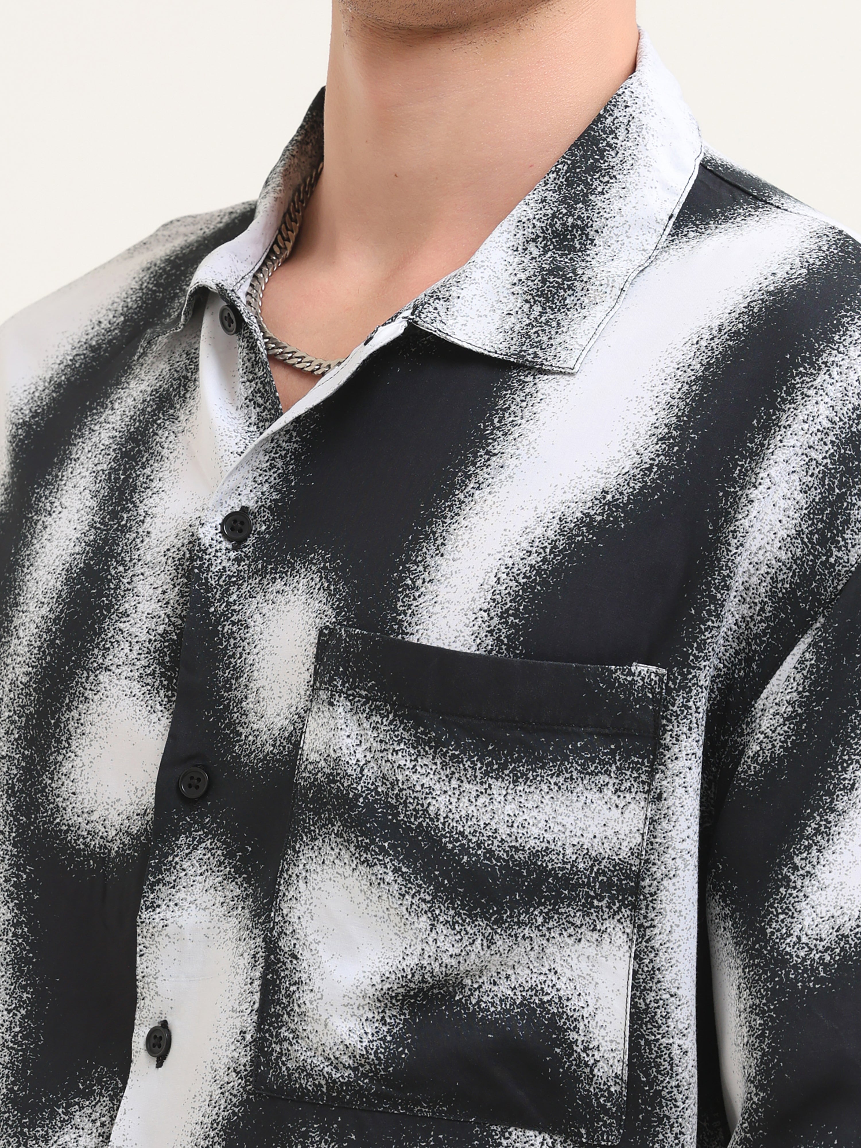 Tezee Baggy Printed Shirt- Black