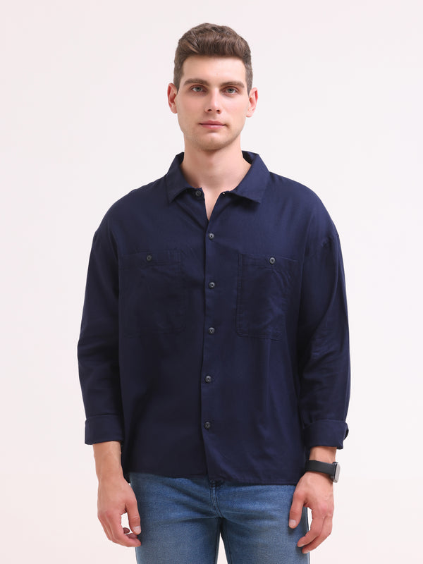 Echo - Single Piece Collar Shirt - Navy Blue