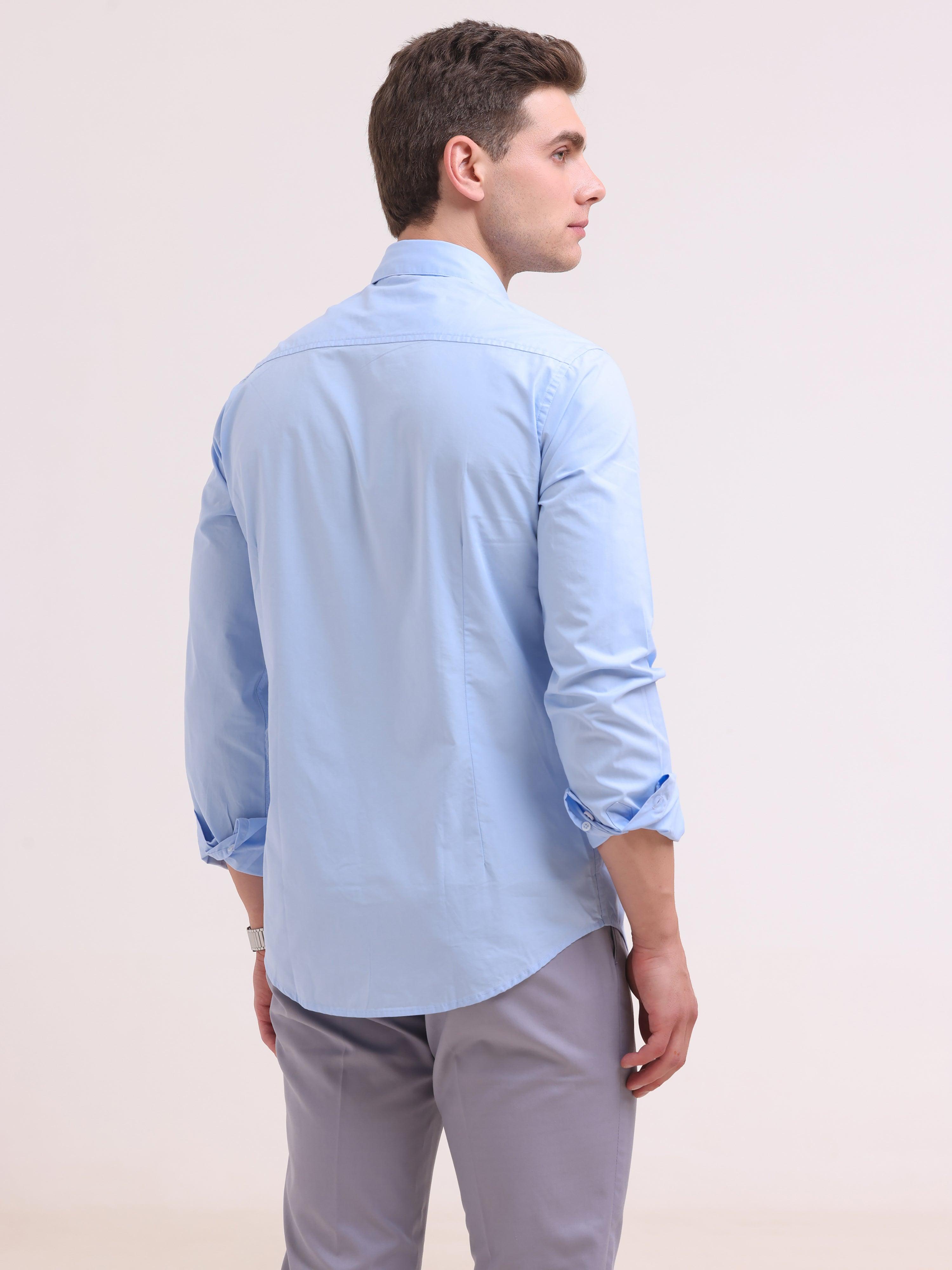 Orchida Plain Full Sleeve Poplin Shirt - Sky Blue - Espanshe