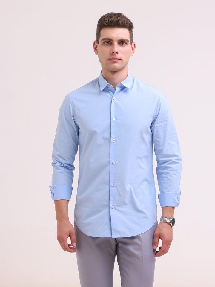 Orchida Plain Full Sleeve Poplin Shirt - Sky Blue - Espanshe