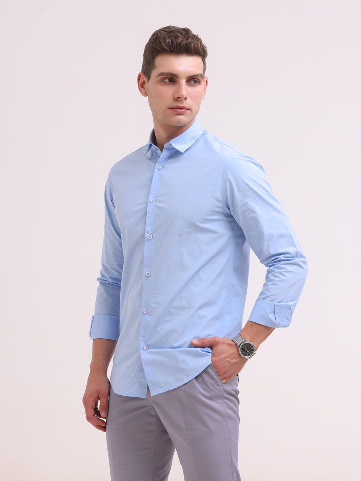 Orchida Plain Full Sleeve Poplin Shirt - Sky Blue - Espanshe