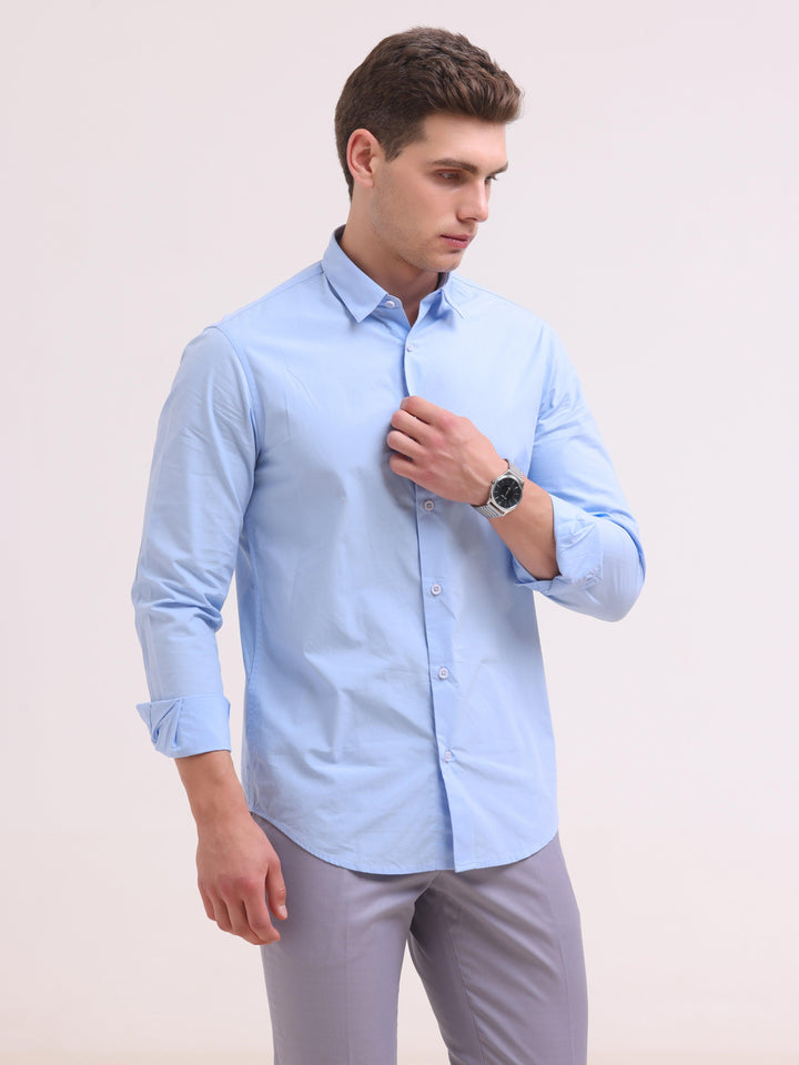 Orchida Plain Full Sleeve Poplin Shirt - Sky Blue - Espanshe