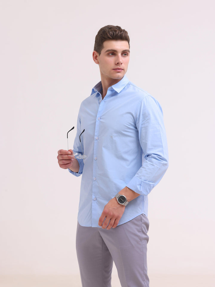 Orchida Plain Full Sleeve Poplin Shirt - Sky Blue - Espanshe