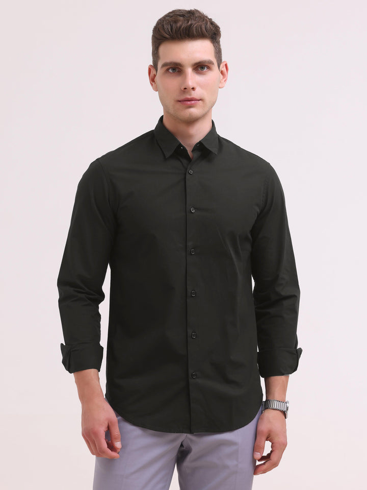 Orchida Plain Full Sleeve Poplin Shirt Black - Espanshe