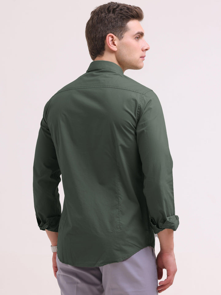 Orchida Plain Full Sleeve Poplin Shirt - Green - Espanshe