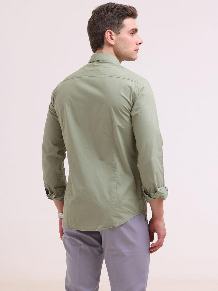 Orchida Plain Full Sleeve Poplin Shirt Olive - Espanshe