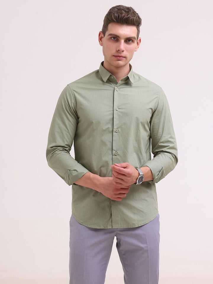 Orchida Plain Full Sleeve Poplin Shirt Olive - Espanshe