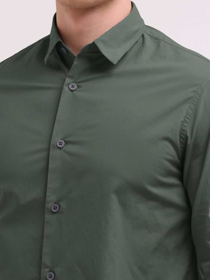 Orchida Plain Full Sleeve Poplin Shirt - Green - Espanshe