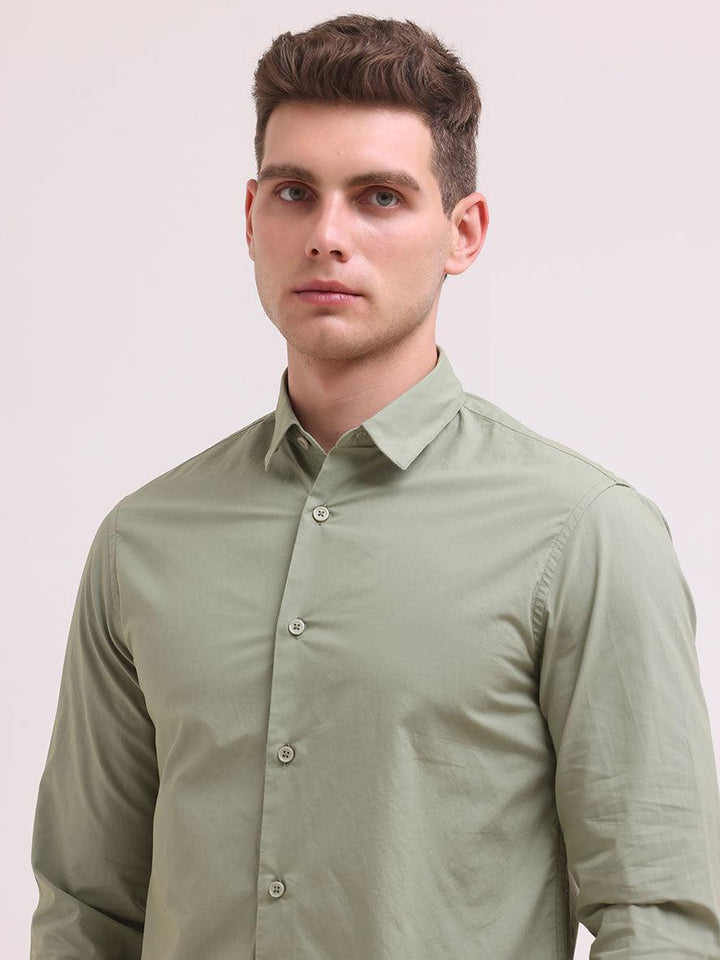 Orchida Plain Full Sleeve Poplin Shirt Olive - Espanshe