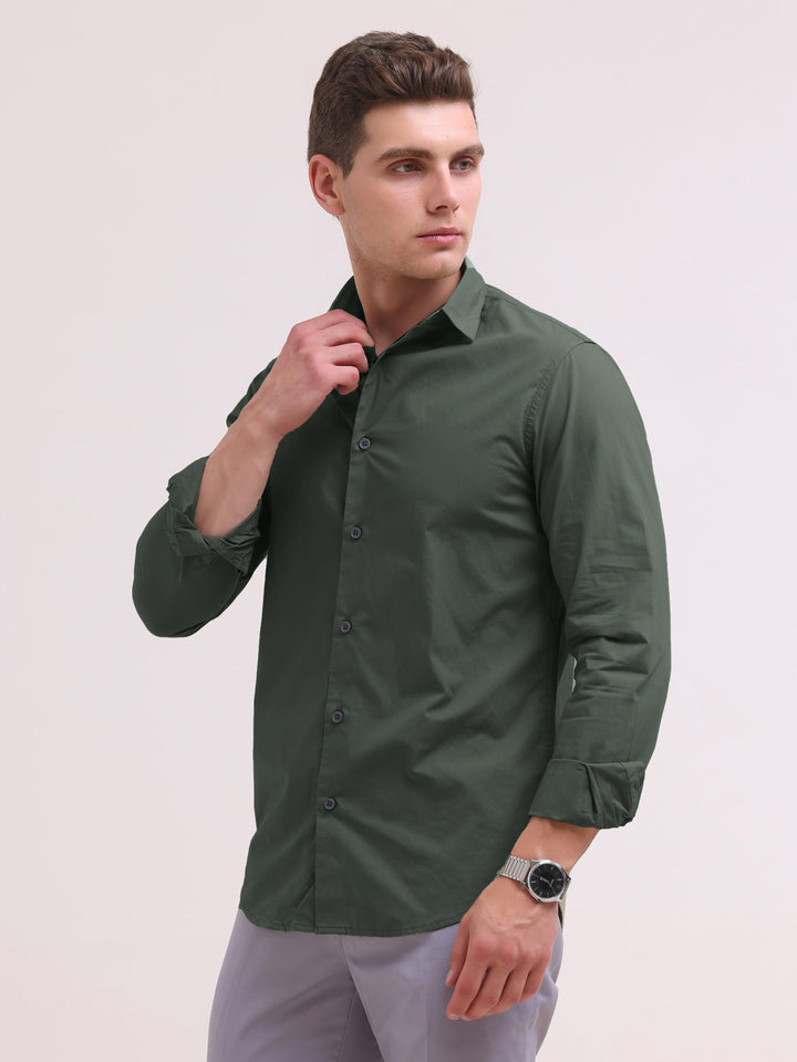 Orchida Plain Full Sleeve Poplin Shirt - Green - Espanshe